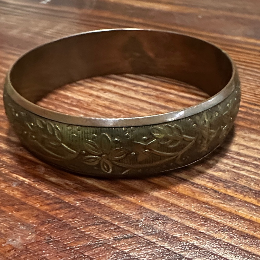 Metal Brass color Floral Engraved Bangle 3”